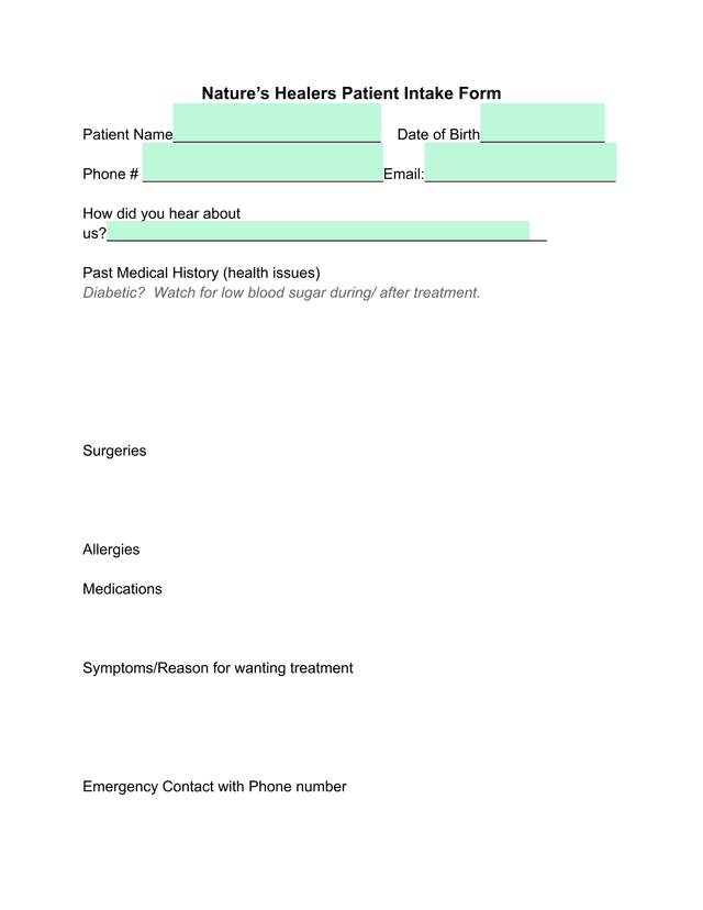 NatureS Healers Patient Intake Form screenshot