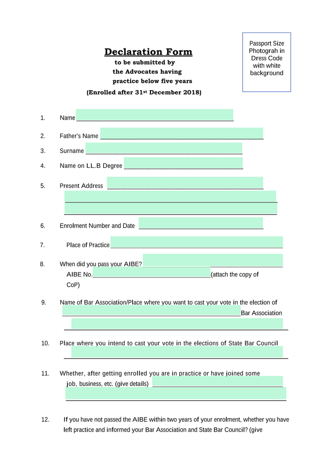 Declaration Form For Advocates screenshot