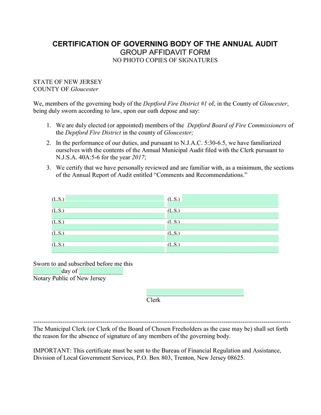 CERTIFICATION OF GOVERNING BODY OF THE ANNUAL AUDIT GROUP AFFIDAVIT FORM screenshot