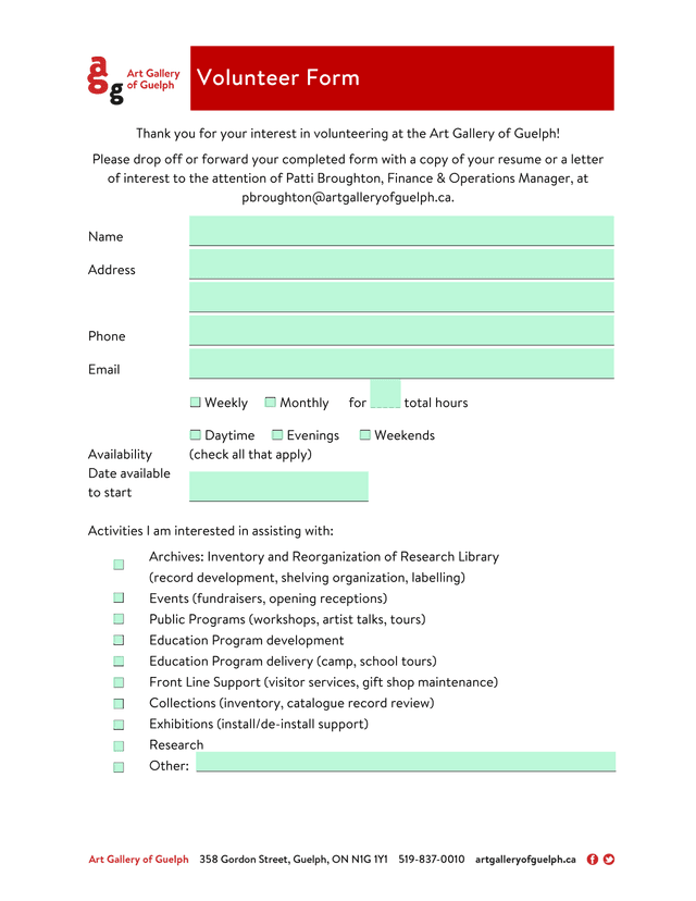 Volunteer Form screenshot