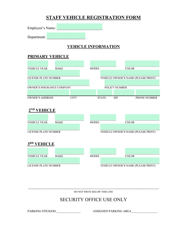 STAFF VEHICLE REGISTRATION FORM screenshot