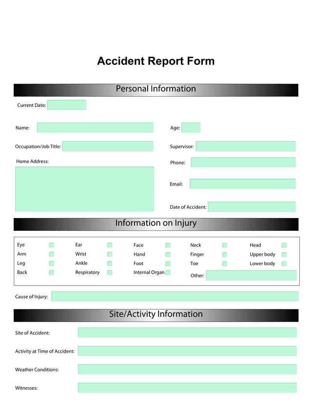 Accident Report Form screenshot