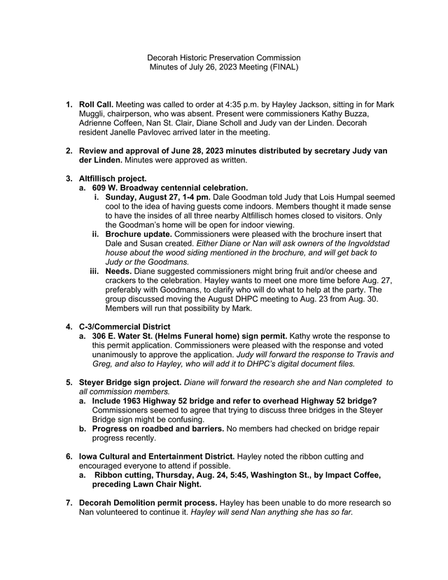 Decorah Historic Preservation Commission Meeting Minutes screenshot