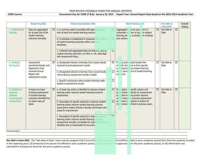 PEER REVIEW FEEDBACK FORM FOR ANNUAL REPORTS screenshot