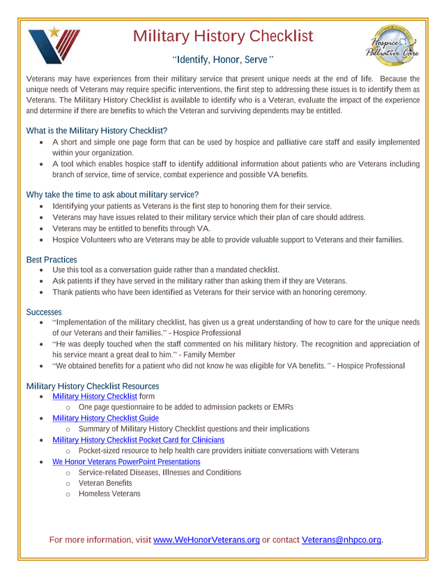 Military History Checklist screenshot