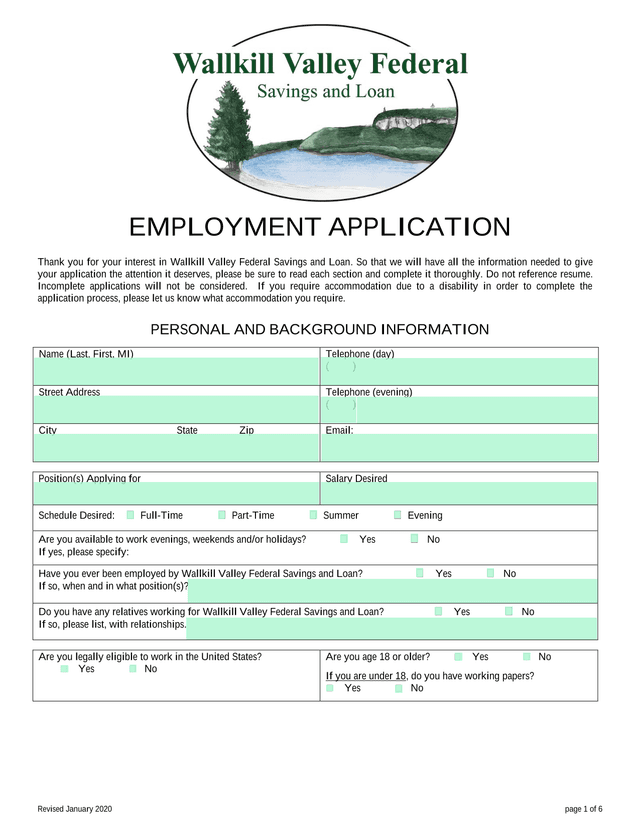 Employment Application screenshot