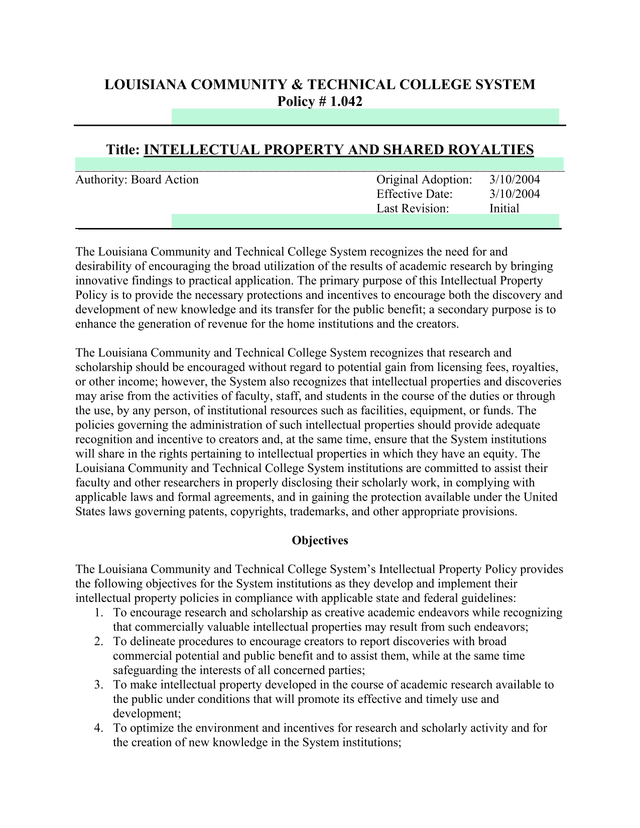 INTELLECTUAL PROPERTY AND SHARED ROYALTIES screenshot