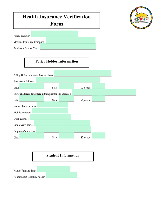 Health Insurance Verification Form screenshot