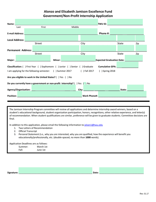 Alonzo And Elisabeth Jamison Excellence Fund GovernmentNon Profit Internship Application screenshot