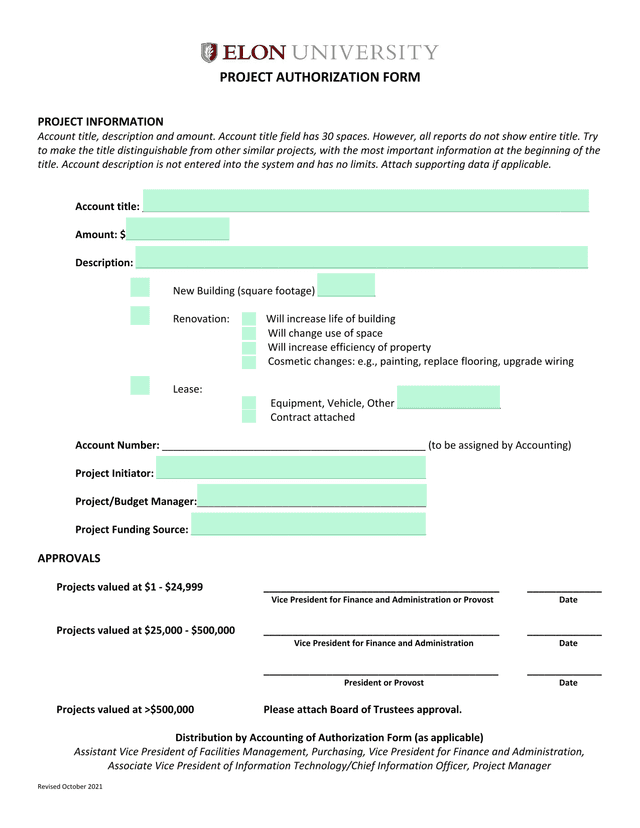 Project Authorization Form screenshot