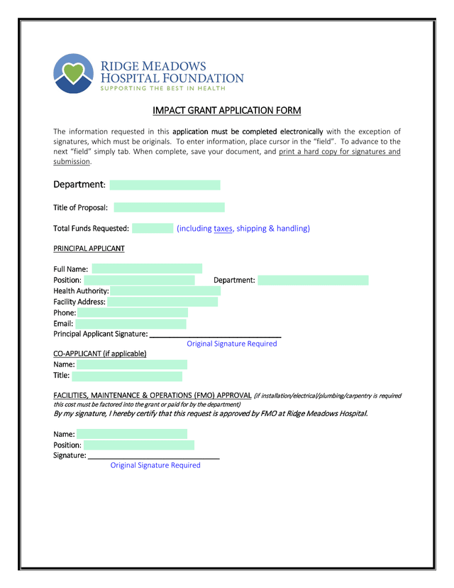 IMPACT GRANT APPLICATION FORM screenshot
