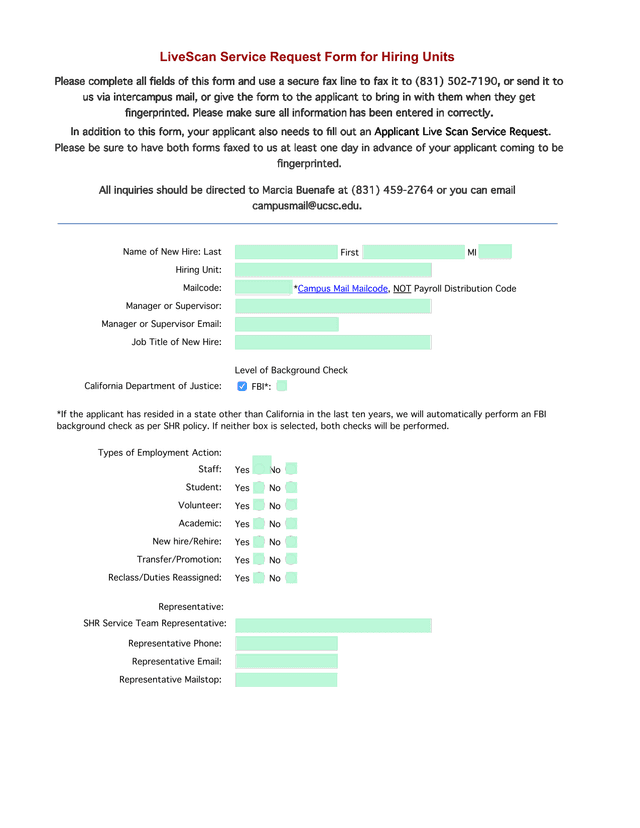 LiveScan Service Request Form For Hiring Units screenshot
