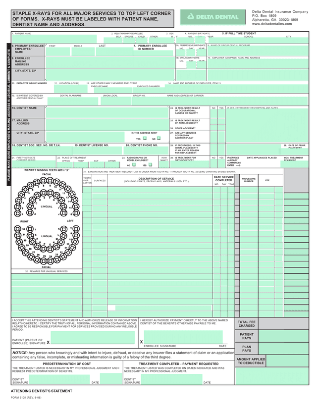 Dental Insurance Claim Form screenshot