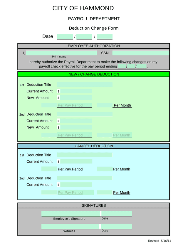 Deduction Change Form screenshot