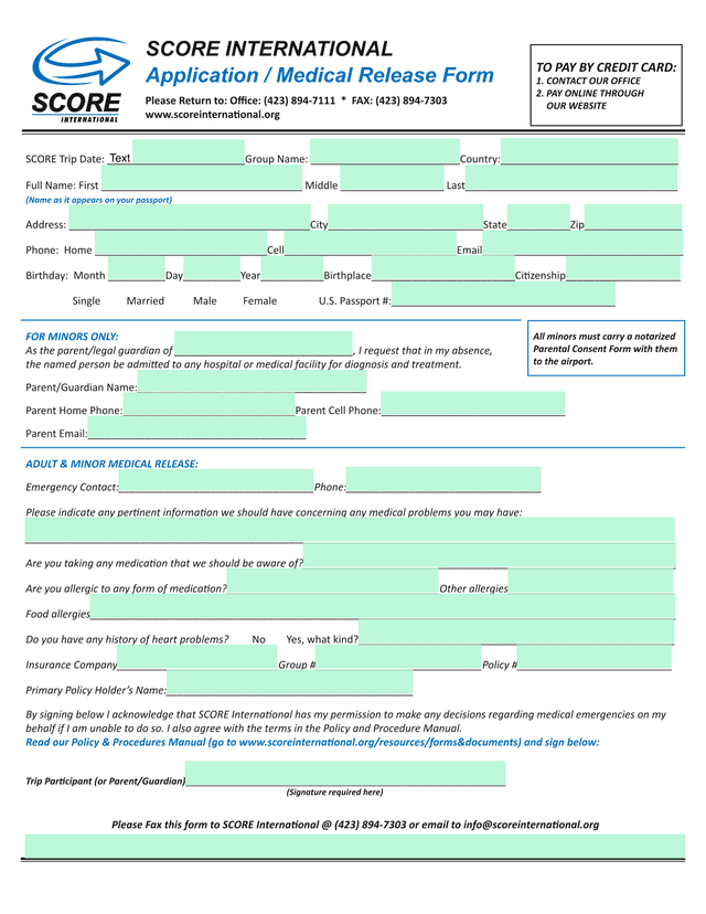 Adult  Minor Medical Release screenshot