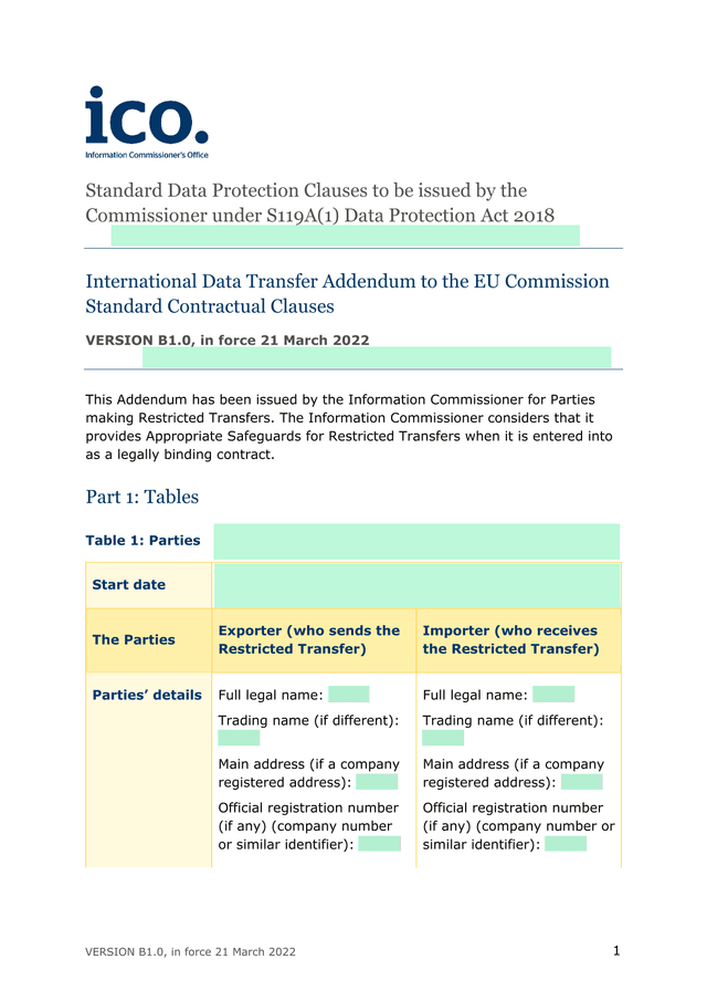 International Data Transfer Addendum To The EU Commission Standard Contractual Clauses screenshot
