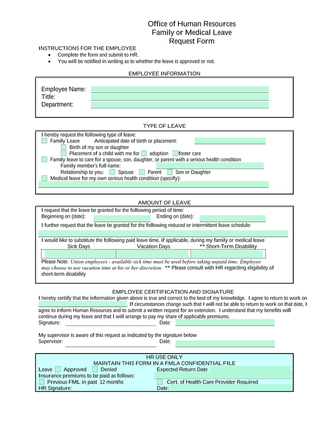Family Or Medical Leave Request Form screenshot