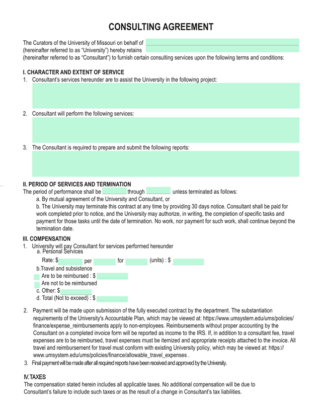 Consulting Agreement screenshot