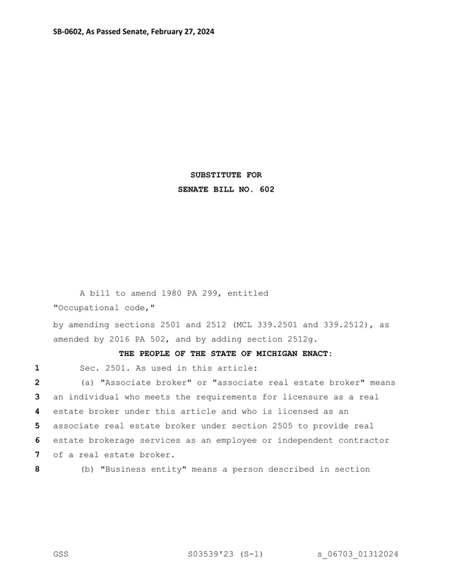 Senate Bill 602 screenshot