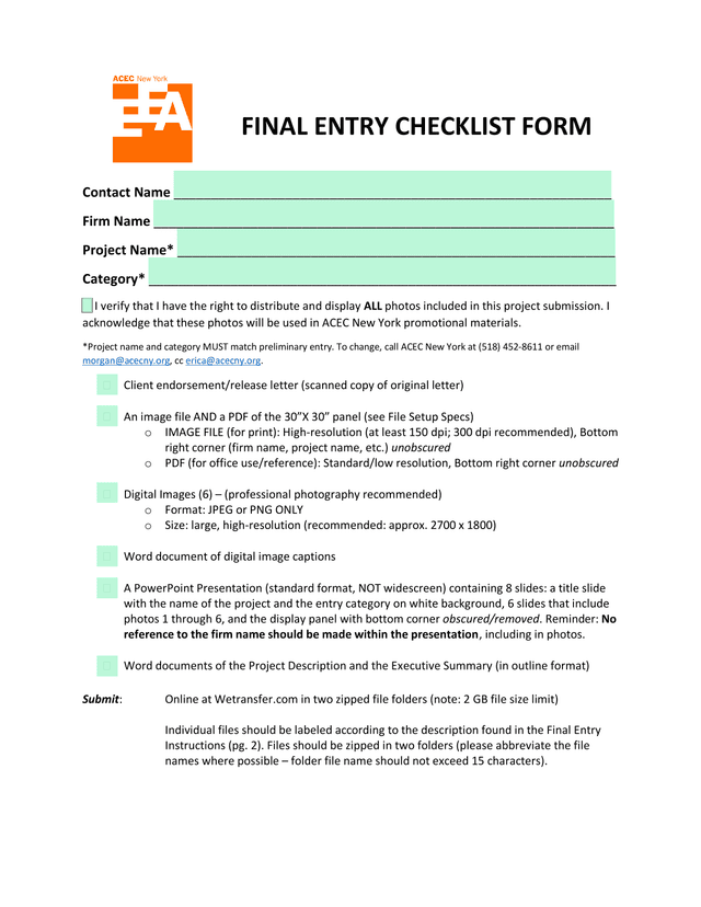 FINAL ENTRY CHECKLIST FORM screenshot