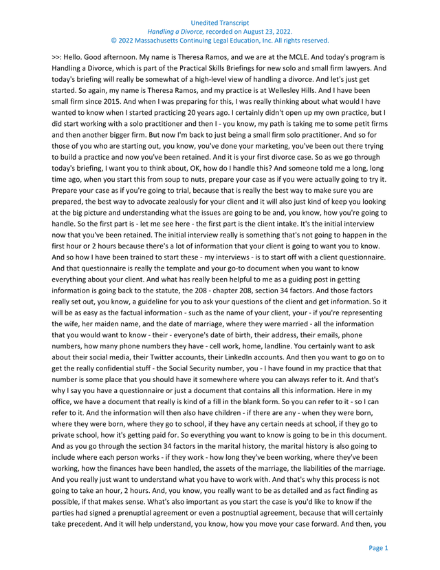 Unedited Transcript Handling A Divorce screenshot