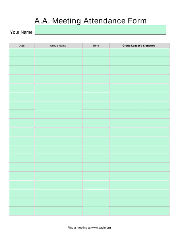 A.A. Meeting Attendance Form screenshot