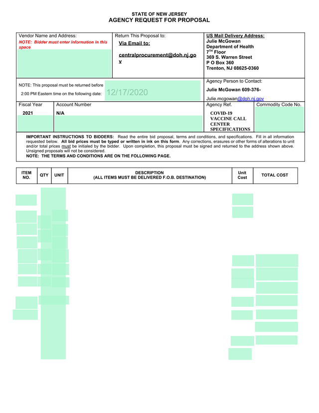 Agency Request For Proposal screenshot