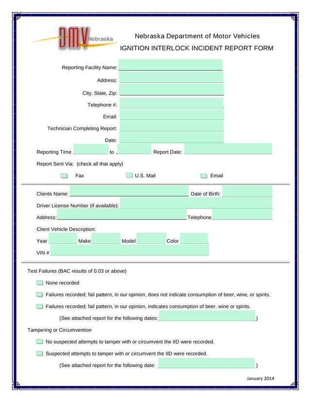 IGNITION INTERLOCK INCIDENT REPORT FORM screenshot