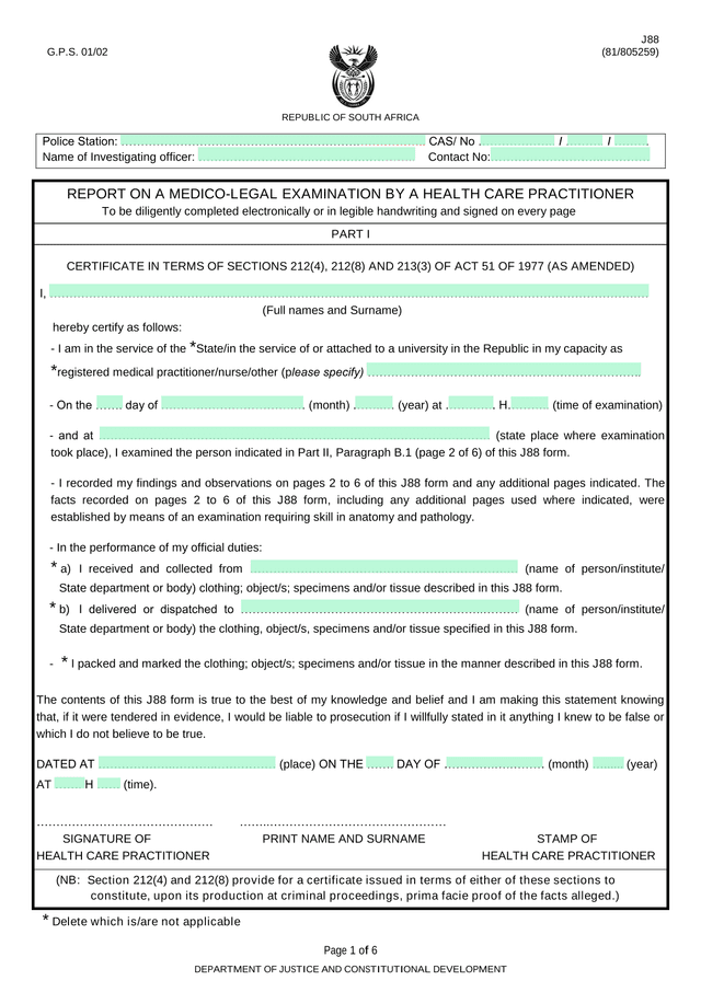 J88 Report On A Medico Legal Examination screenshot