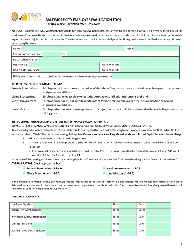 Baltimore City Employee Evaluation Tool screenshot