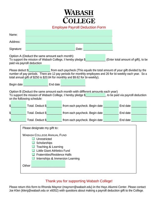 Employee Payroll Deduction Form screenshot