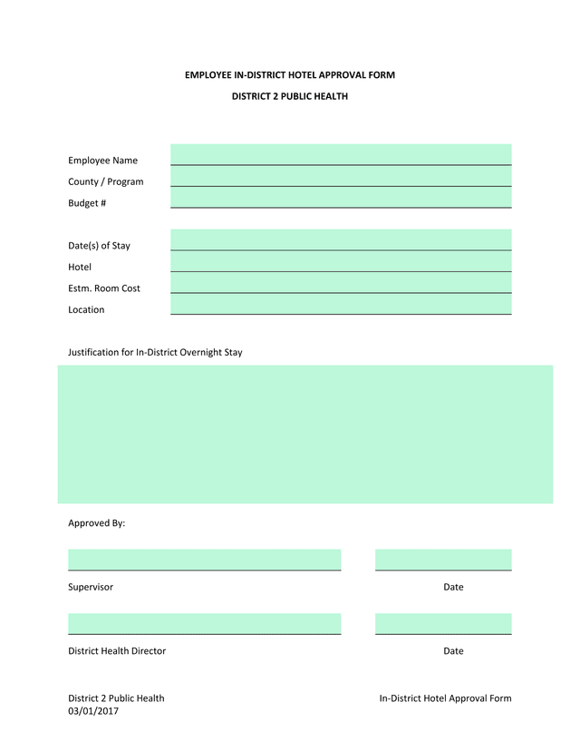 In District Hotel Approval Form screenshot