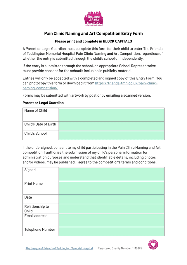 Pain Clinic Naming And Art Competition Entry Form screenshot
