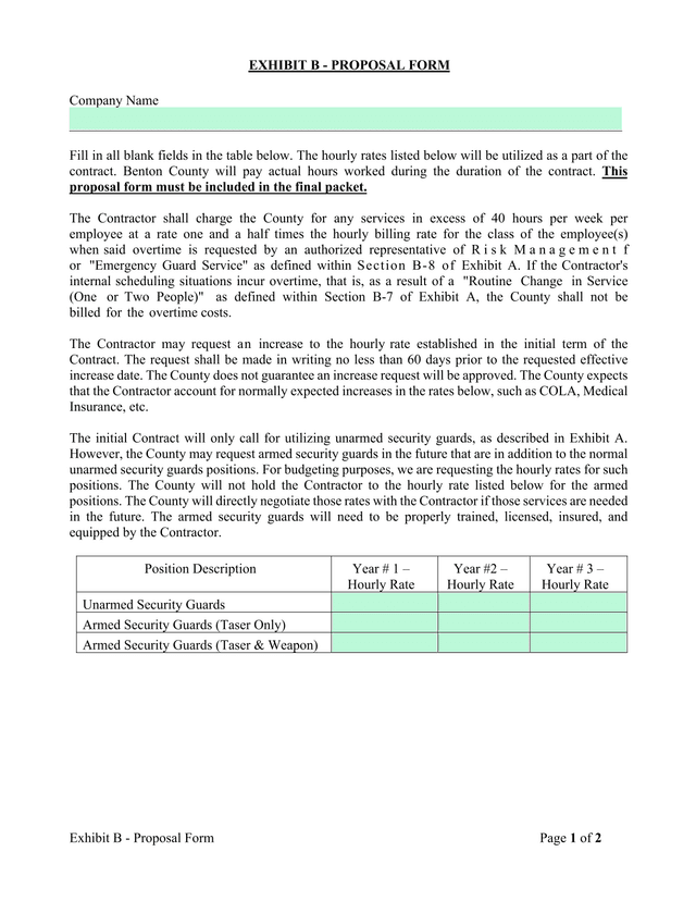 Exhibit B   Proposal Form screenshot