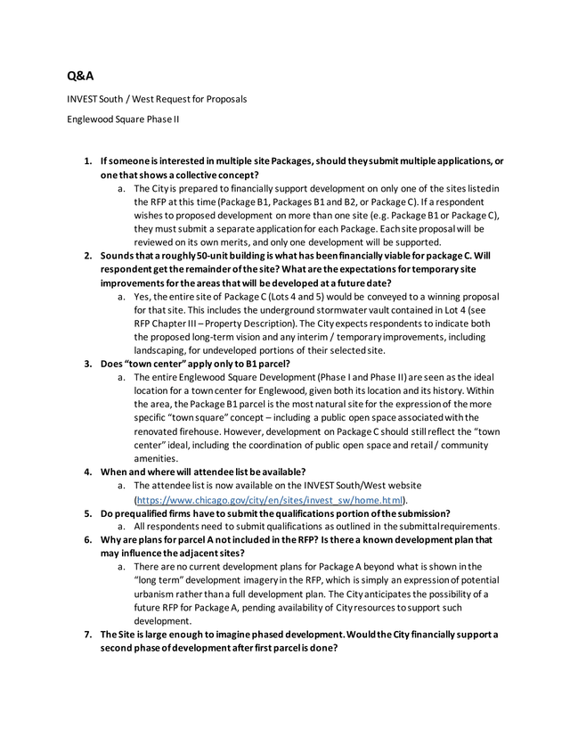 INVEST South  West Request For Proposals   Englewood Square Phase II QA screenshot