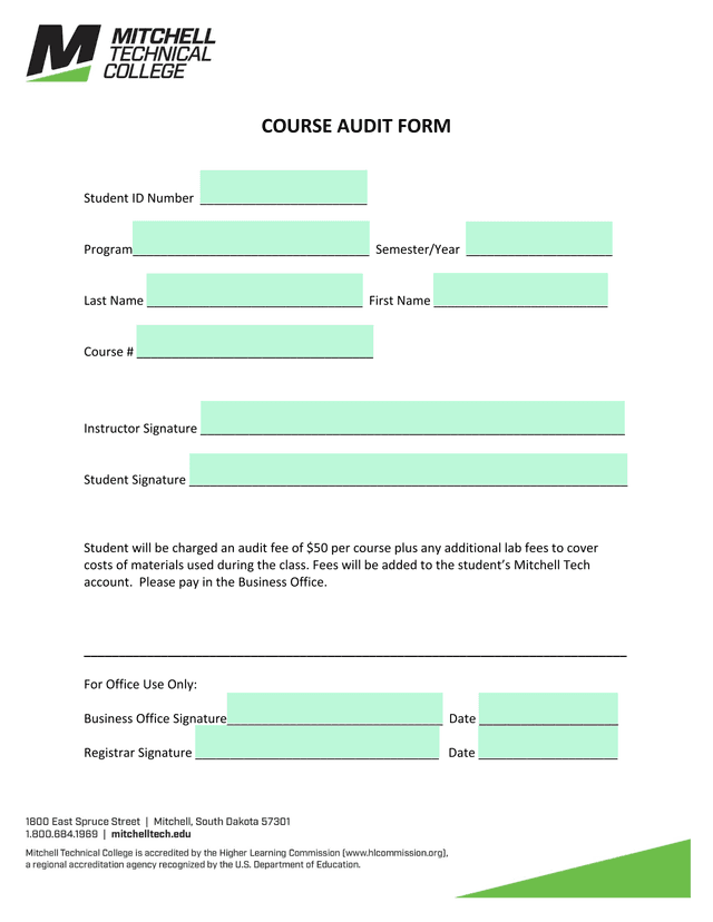 COURSE AUDIT FORM screenshot