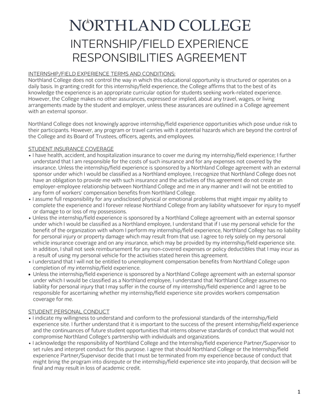 INTERNSHIPFIELD EXPERIENCE RESPONSIBILITIES AGREEMENT screenshot