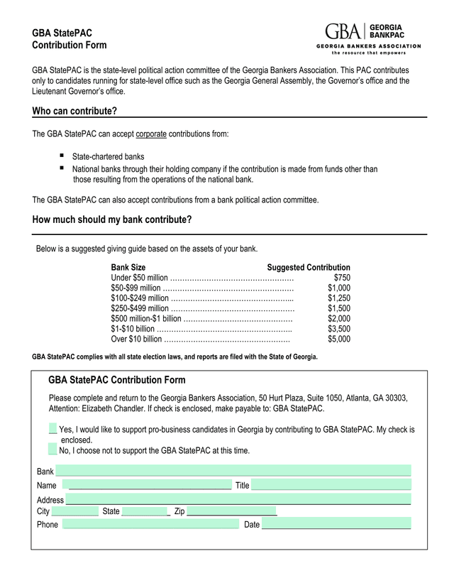 GBA StatePAC Contribution Form screenshot