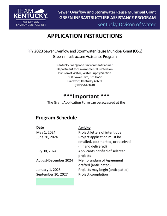 FFY 2023 Sewer Overflow And Stormwater Reuse Municipal Grant (OSG) Green Infrastructure Assistance P screenshot