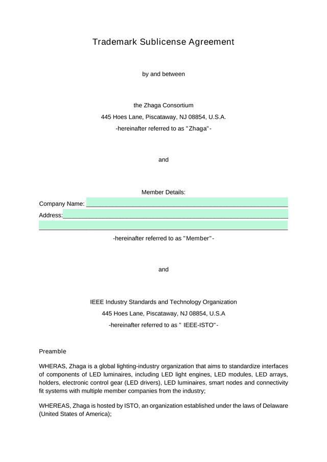 Trademark Sublicense Agreement screenshot