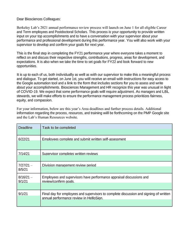 Berkeley Lab Performance Review Process 2021 screenshot