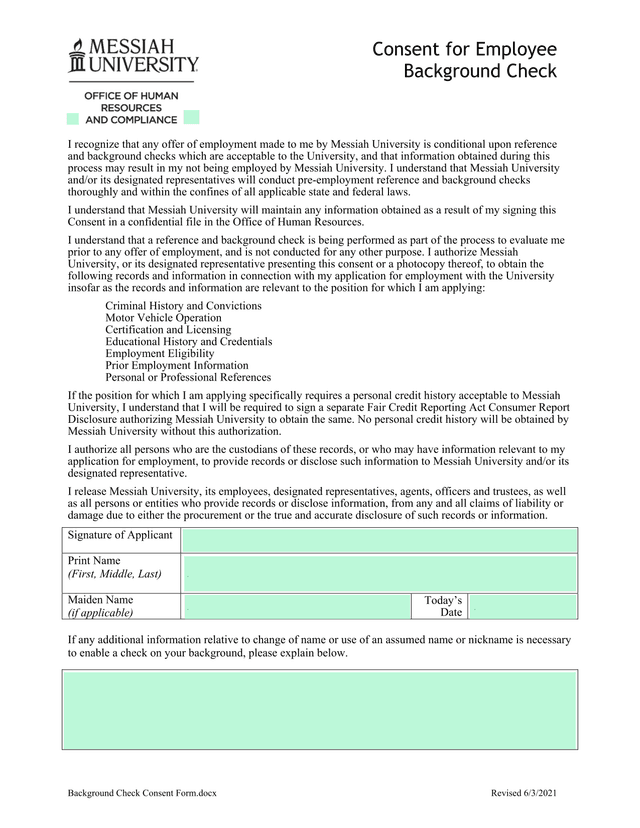 Consent For Employee Background Check screenshot