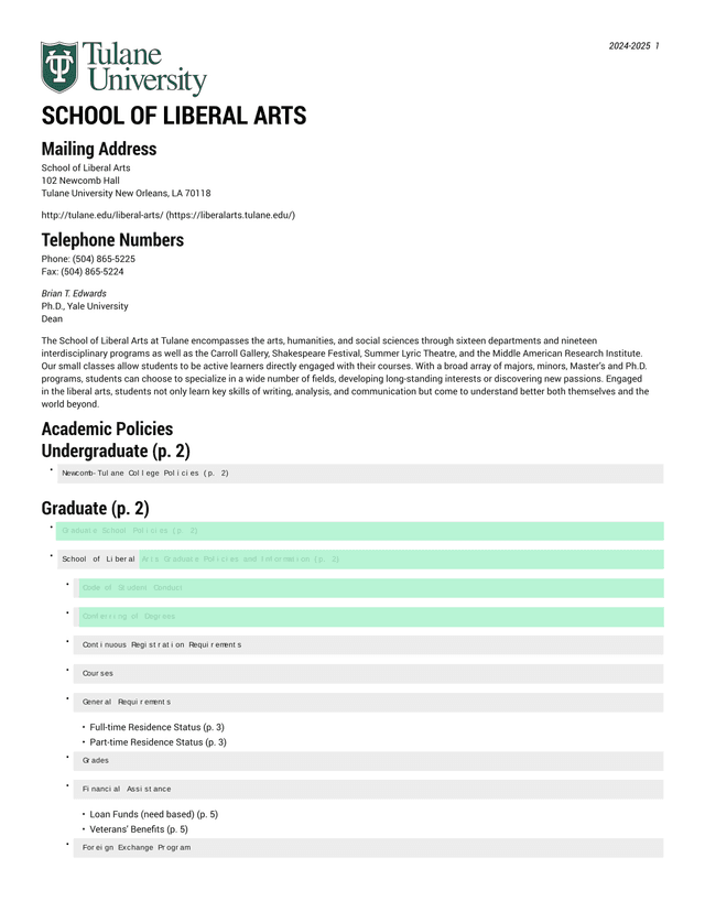 School Of Liberal Arts Academic Policies screenshot
