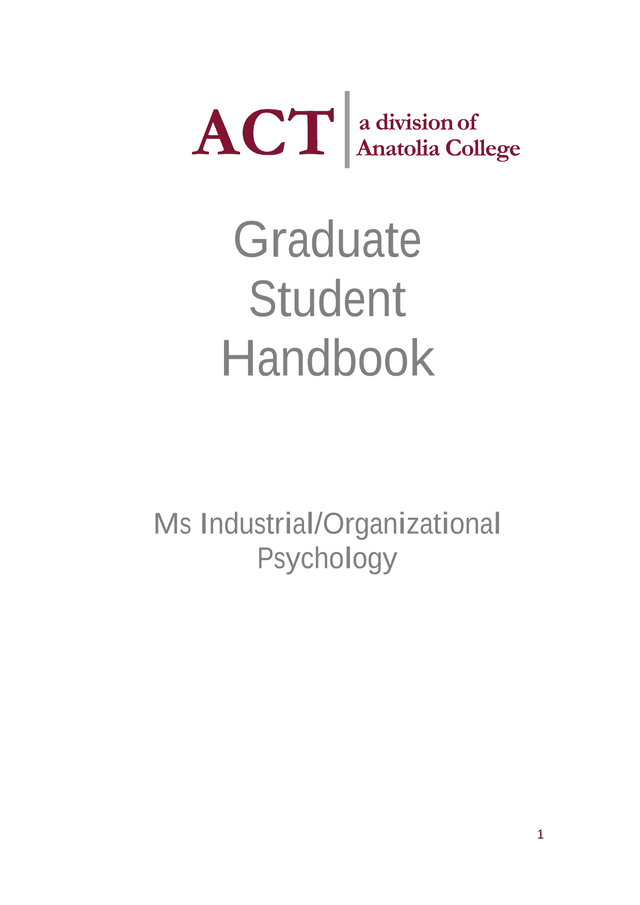 Graduate Student Handbook Ms IndustrialOrganizational Psychology screenshot