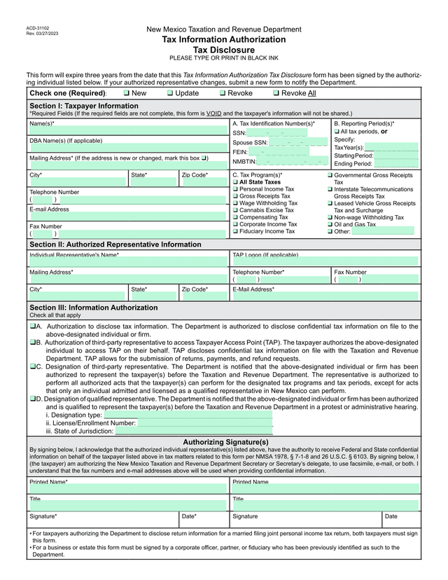 Tax Information Authorization screenshot