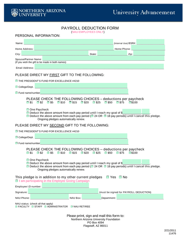 PAYROLL DEDUCTION FORM screenshot
