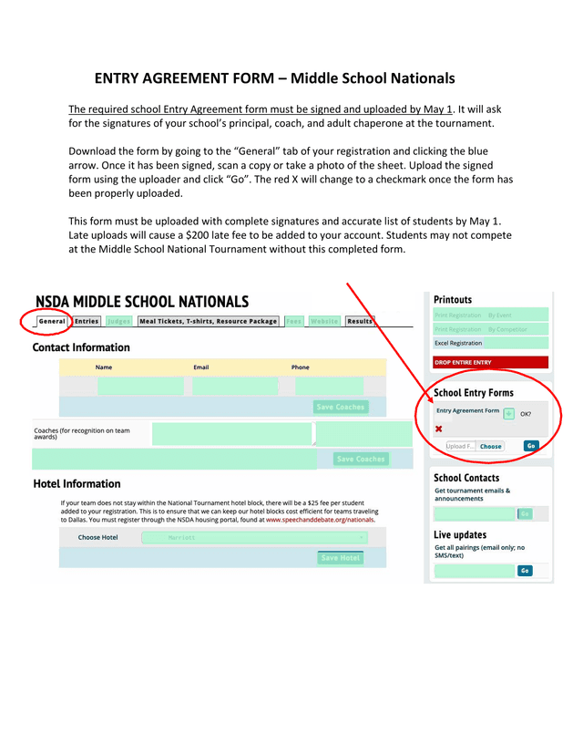 Entry Agreement Form  Middle School Nationals screenshot
