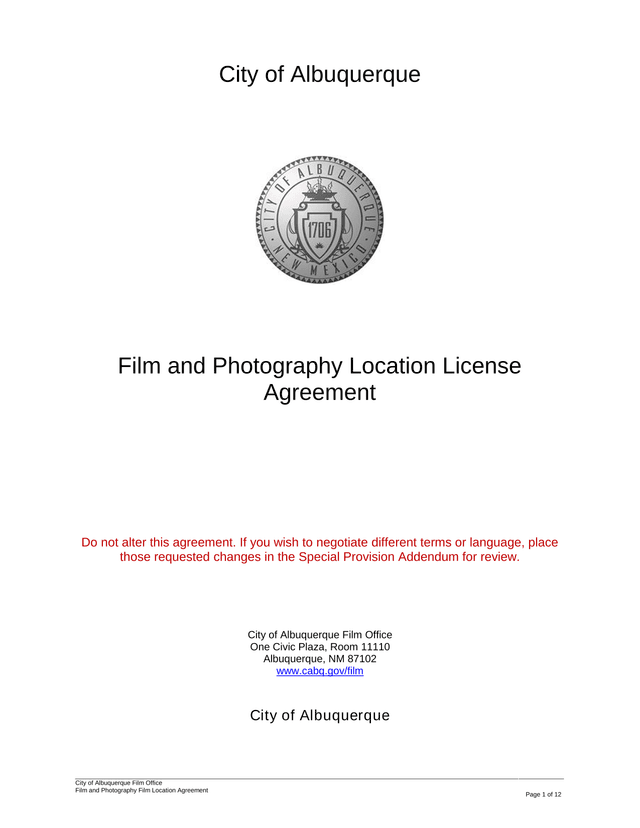 Film And Photography Location License Agreement screenshot
