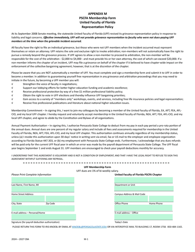PSCFA Membership Form screenshot