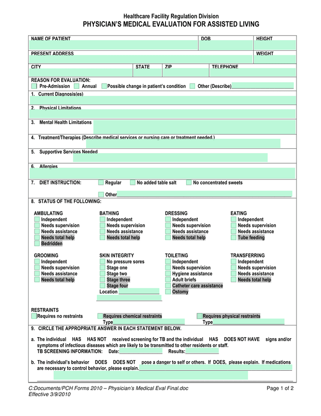 PhysicianS Medical Evaluation For Assisted Living screenshot